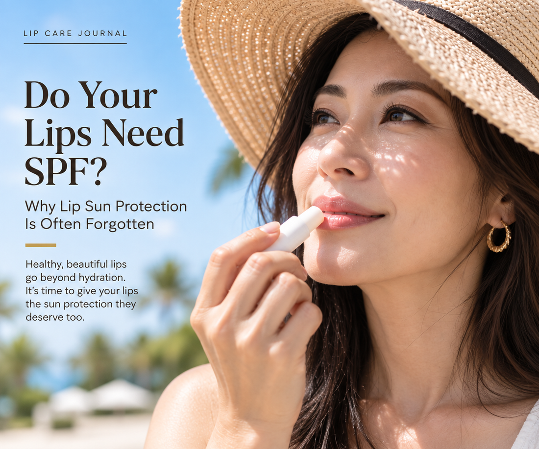 Woman applying SPF lip balm for sun protection